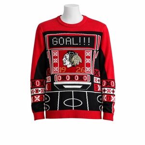 Size XL NHL Men’s Chicago Blackhawks Light Up Ugly Christmas Sweater Goal Hockey